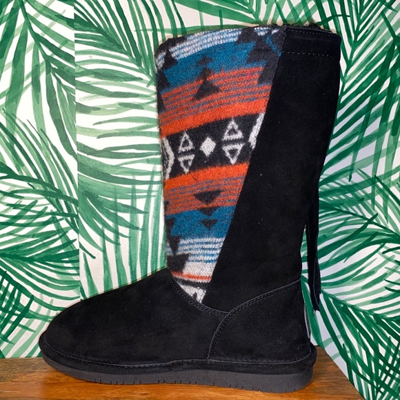 BearPaw Aztec Southwestern Black Suede Fringe Boots Women’s 10 - Picture 7 of 12